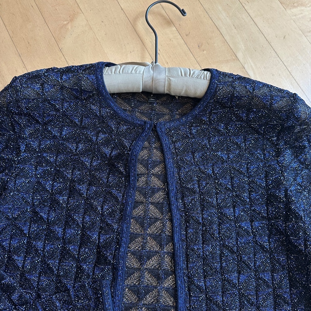St. John Navy/Black shimmer open front cardigan, duster, SP, G1246 - Picture 3 of 6